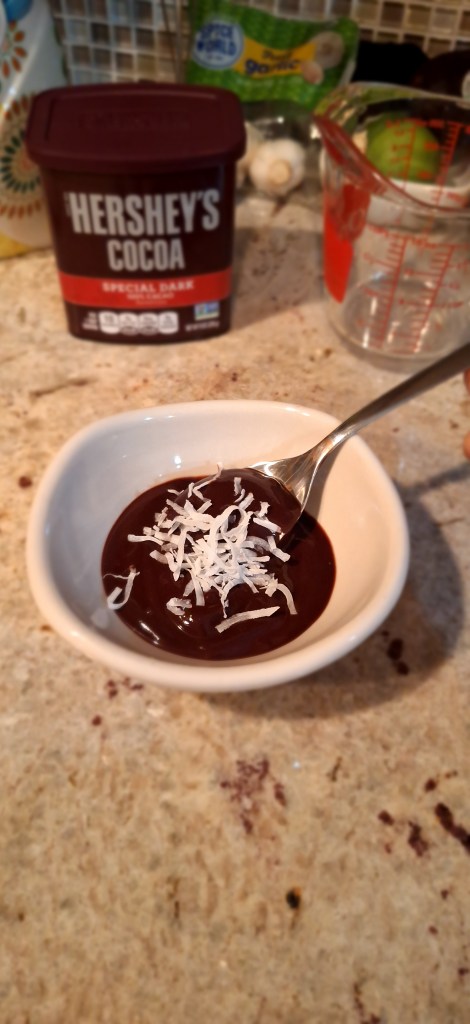 picture of prepared chocolate pudding in white dish